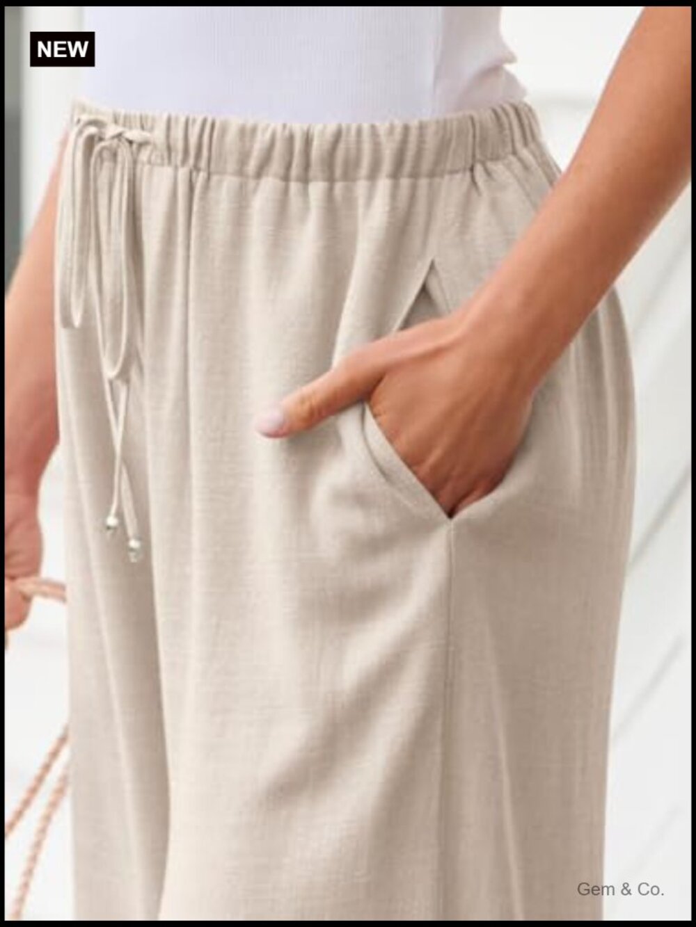 Women's Linen Palazzo Pants Flowy Wide Leg Summer Pants with Pockets - Picture 5 of 6